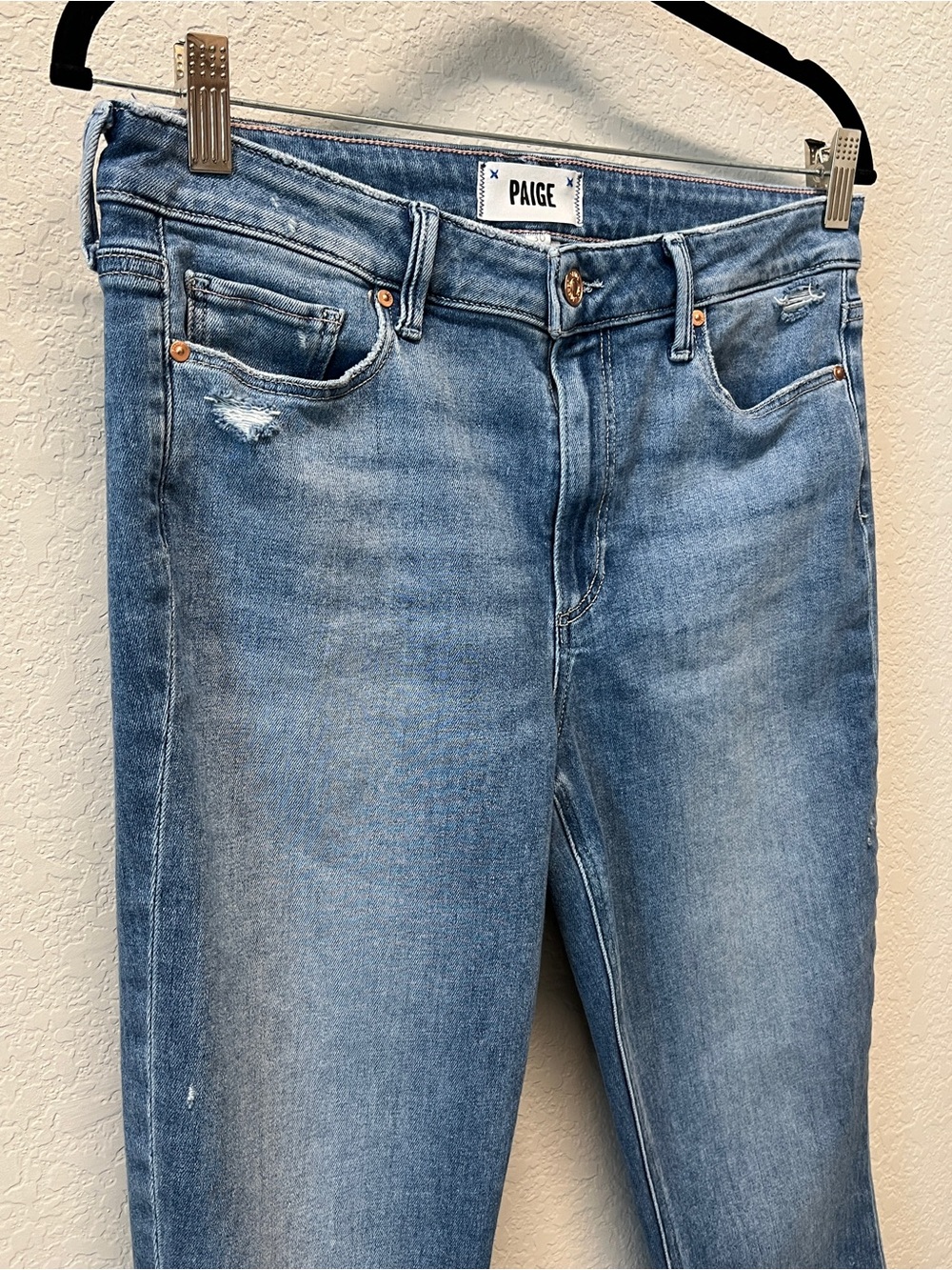 PAIGE Colette High Rise Crop Flare Raw Hem Jeans Light Wash Size 30 - Picture 7 of 16